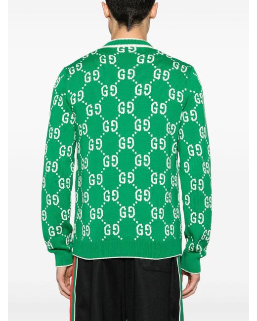 Gucci Green GG Intarsia-knit Cotton Cardigan for men