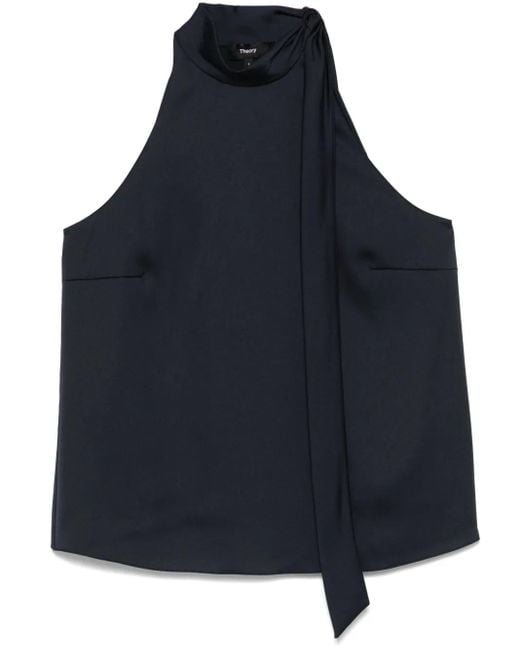 Theory Blue Textured-Satin Halter Top