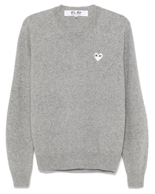 COMME DES GARÇONS PLAY Gray Heart Wool V-neck Sweater for men