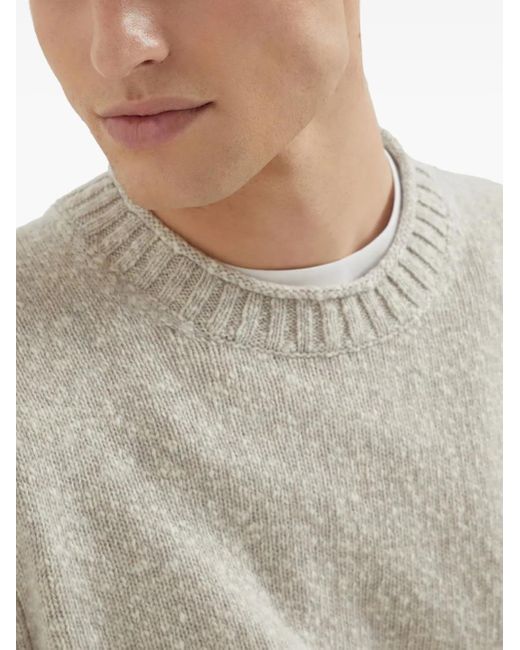 Brunello Cucinelli White Mélange Crew Neck Sweater for men