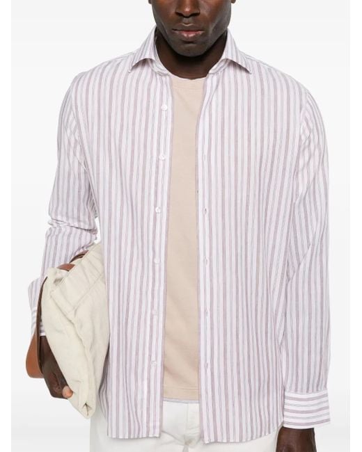 Barba Napoli White Spread-Collar Striped Shirt for men