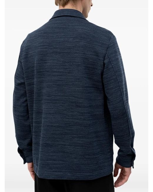 Boss Blue Button-Up Patch-Pocket Shirt for men