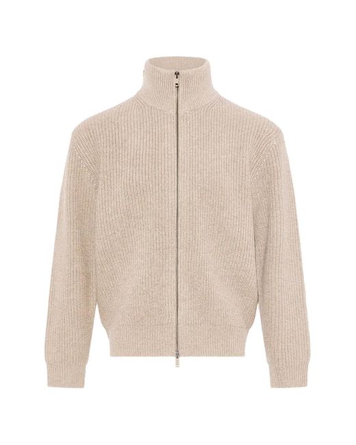 Yves Salomon Natural Ribbed-Knit Zip-Up Cardigan for men