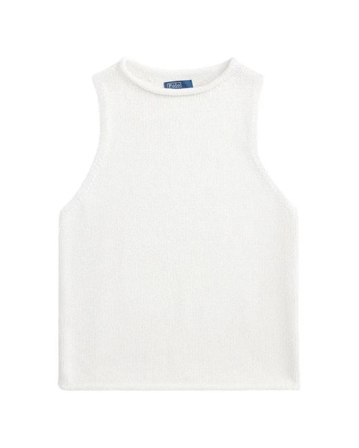 Polo Ralph Lauren White Sleeveless Knitted Tank-Top