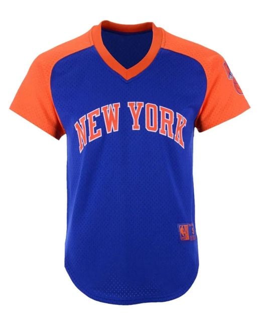 Mitchell & Ness Blue Final Seconds Mesh V-Neck "Nba Knicks" T-Shirt for men