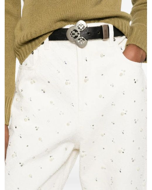 Golden Goose Deluxe Brand White Denim Pants With Beading And Crystals