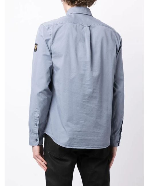Belstaff Blue Logo-Patch Button-Up Cotton Shirt for men