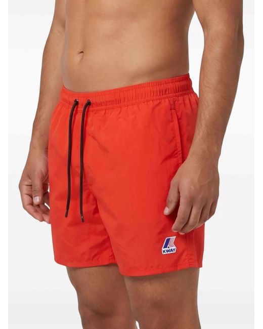 K-Way Red Le Vrai Olivier Drawstring Logo Swim Shorts for men
