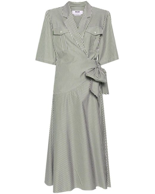 MSGM Gestreepte Katoenen Midi-jurk in het Gray