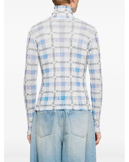 J.W. Anderson Blue Logo Grid-Print T-Shirt for men