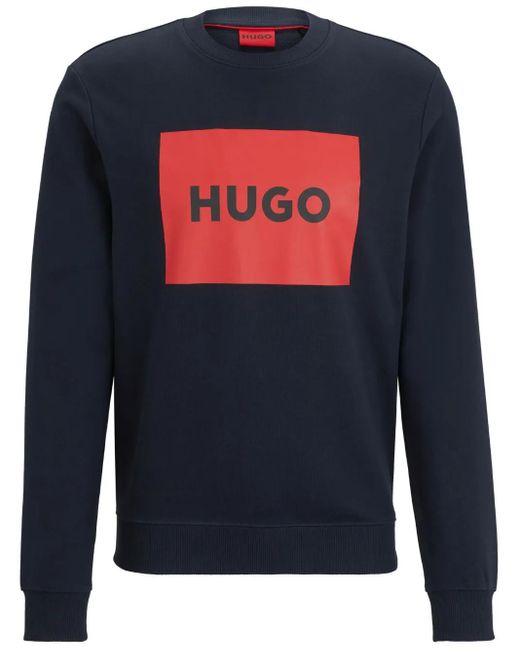 HUGO Blue Duragol Logo-Print Cotton-Terry Sweatshirt for men