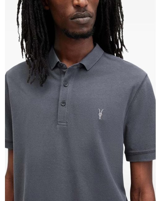 AllSaints Black Reform Logo-Embroidered Piqué Polo Shirt for men