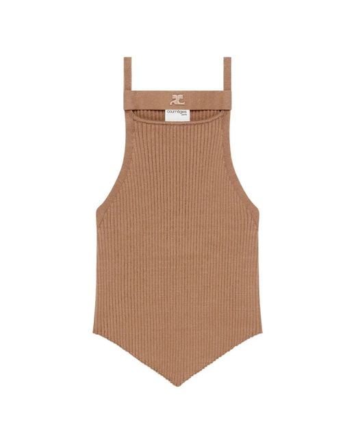 Courreges Brown Rib-Knit Asymmetric Tank Top
