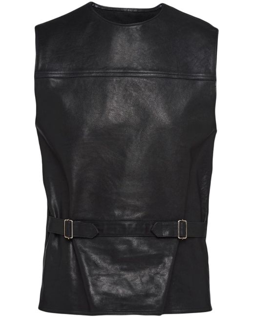 Prada Black Triangle-logo Sleeveless Leather Top for men