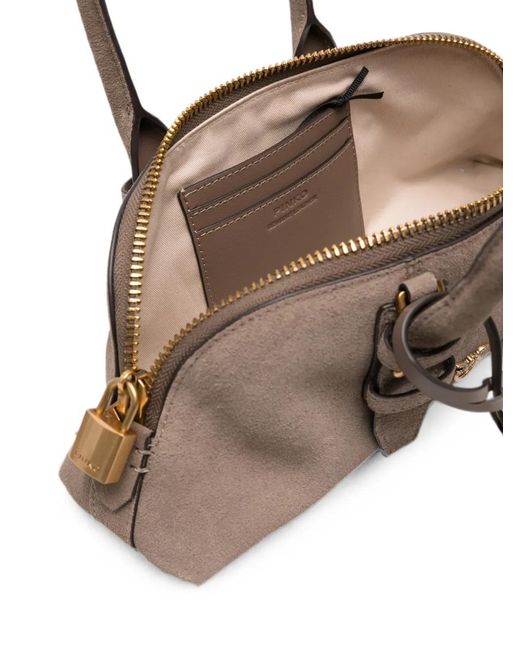 Pinko Brown Love Birds-Plaque Suede Tote Bag