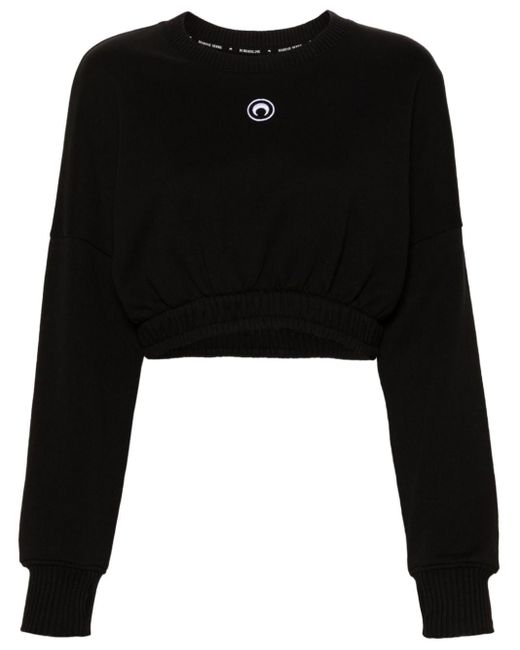 MARINE SERRE Black Fleece-Sweatshirt mit Sichelmond-Stickerei