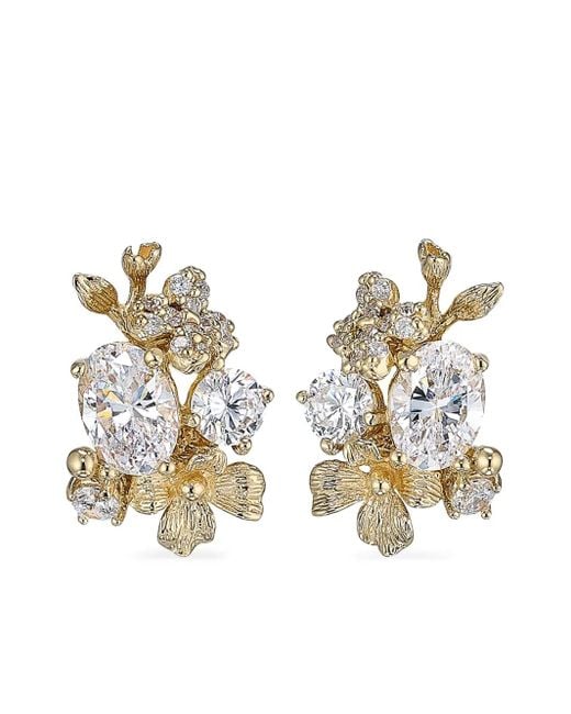 Anabela Chan Metallic 18Kt Vermeil Golden Posy Diamond Stud Earrings