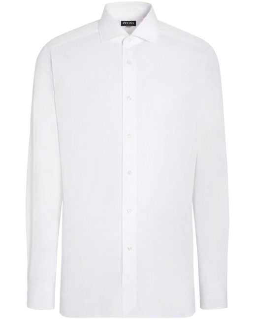 Zegna White Micro-stripe Centoventimila-cotton Shirt for men