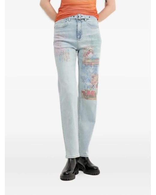 Desigual Blue Graphic-Print Jeans