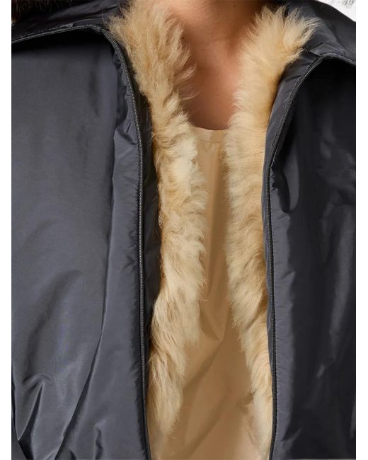 Miu Miu Blue Coupe-Vent En Tissu Technique Et Peau Lainée