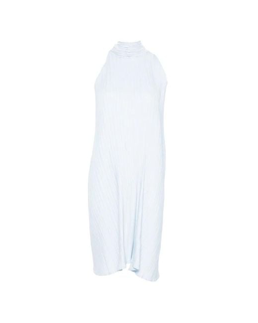 GONGDID DESIGN White Pleated Halterneck Dress