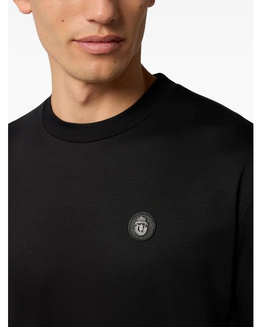 Billionaire Black Round-Neck Logo-Patch T-Shirt for men