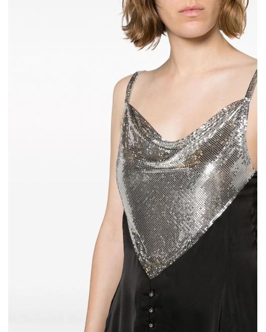Rabanne Gray Chainmail-Panelled Cowl-Neck Vest