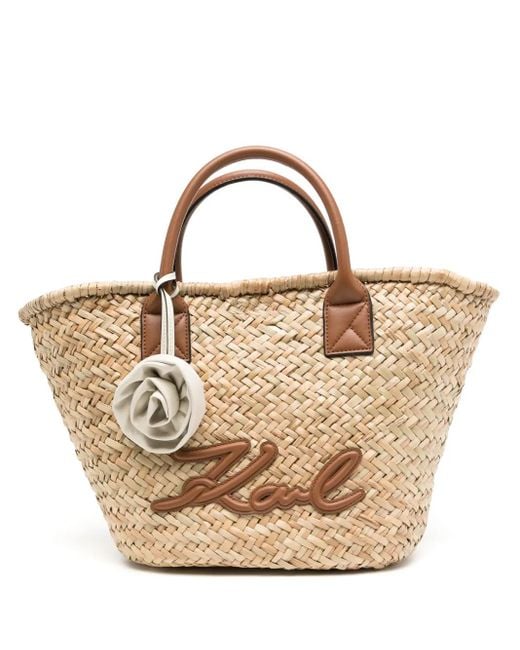 Karl Lagerfeld Metallic Mittelgroße K/Signature Strandtasche Aus Raffiabast
