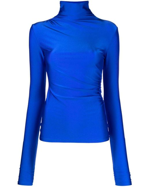 The Andamane Blue Gathered High-neck Top
