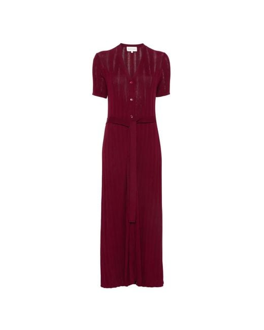 Bompard Red Ribbed Belted Maxi Dress