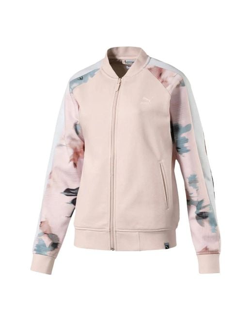 PUMA Pink Floral-Sleeve Logo-Detail Sweatshirt