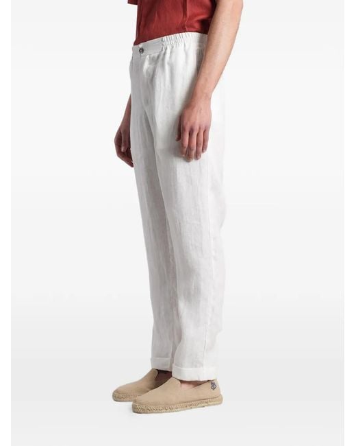 Alpha Studio White Elasticated-Waistband Straight-Leg Trousers for men