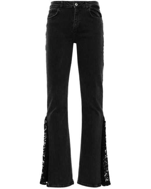Liu Jo Black Lace-panels Flared Jeans