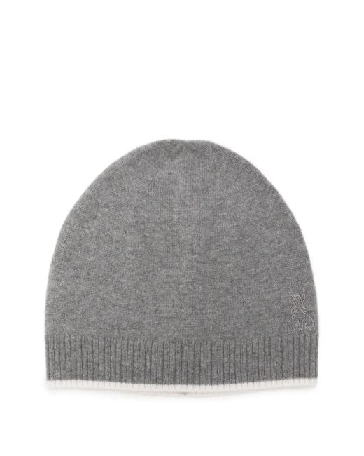Patrizia Pepe Gray Ribbed-Trim Beanie Hat