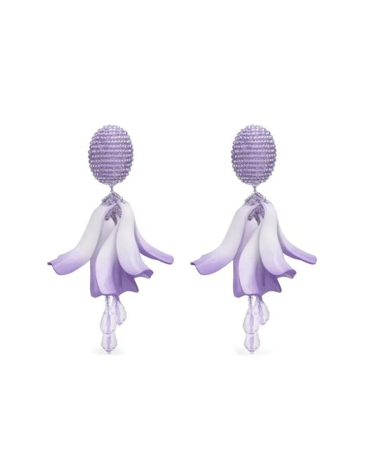 Oscar de la Renta Purple Beaded Floral Drop Earrings