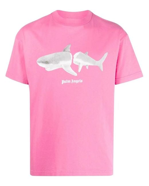 Palm Angels Pink Shark-Print Organic Cotton T-Shirt for men