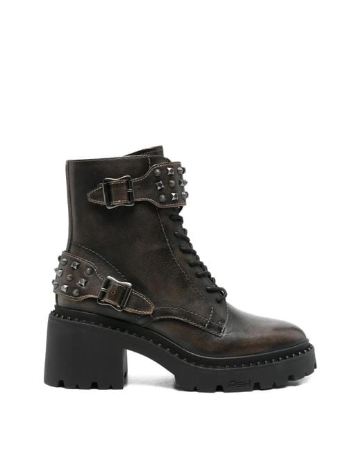Ash Black Stud-Embellished Buckled Boots