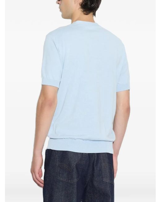 Paolo Pecora Blue Short-Sleeve Cotton Sweater for men