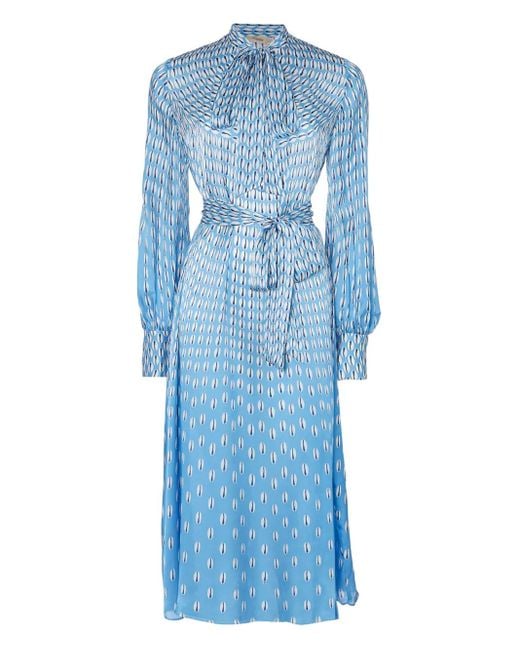 Temperley London Midi-Jurk Met Strikhals En Print in het Blue