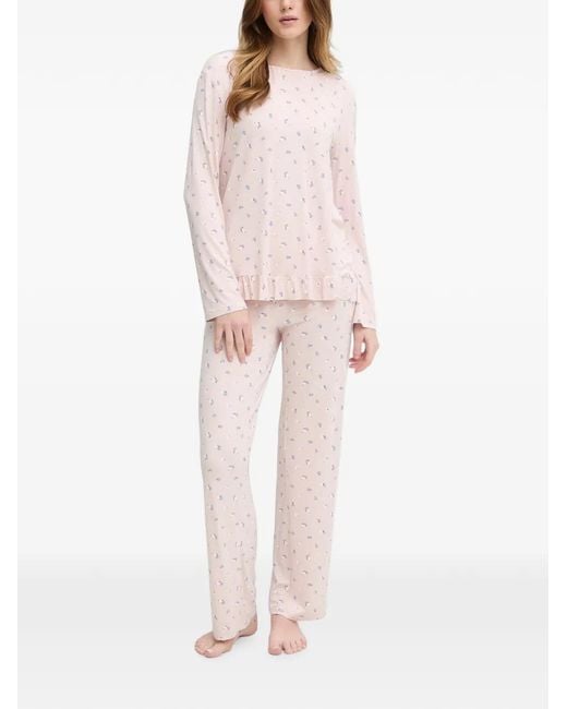 Benetton Pink Floral-Print Ruffled Nightwear Set