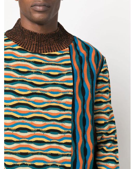 ANDERSSON BELL Green Zigzag Mix-Pattern Jumper for men