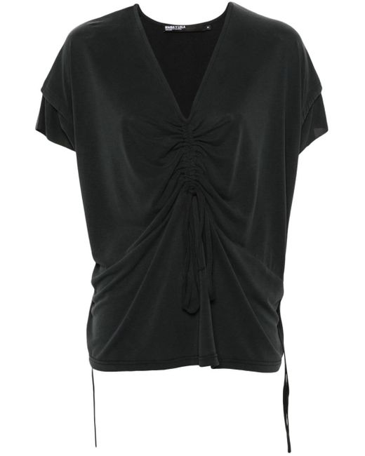 Camiseta fruncida con cuello en V Bimba Y Lola de color Black