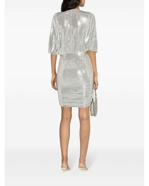 Maje Gray Sequinned Ruched Minidress