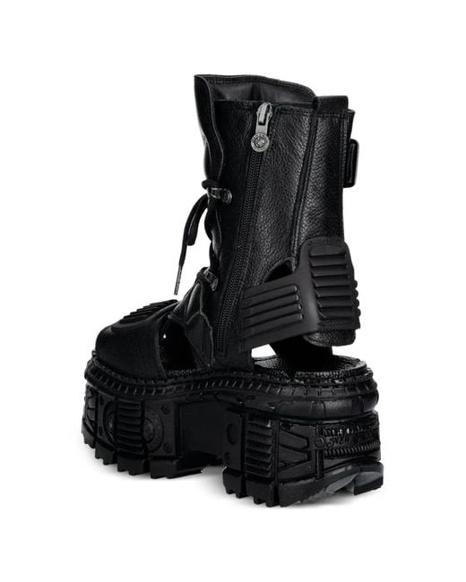 New Rock Black Buckle-Fastening Platform Sandals