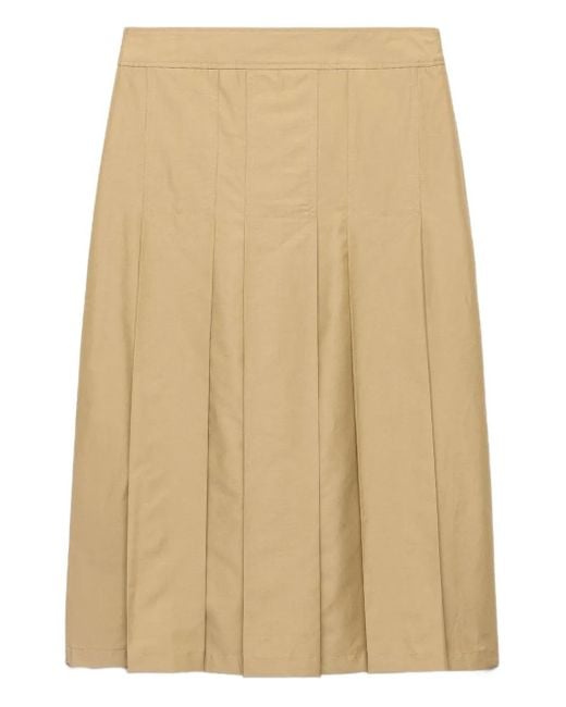 Prada Natural Box-Pleat Kick-Pleat Midi Skirt
