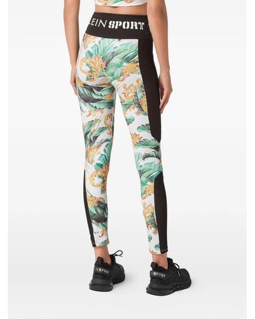 Philipp Plein Blue Logo-Waistband Graphic-Print Leggings