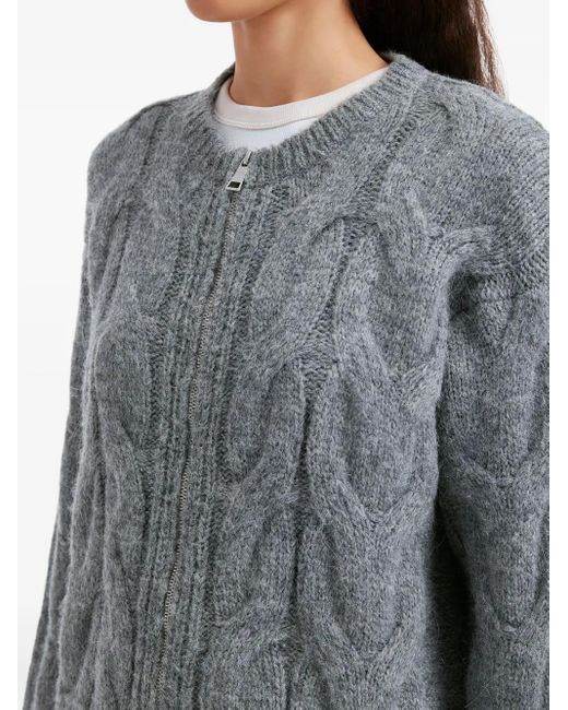 B+ AB Gray Cable-Knit Zip-Fastening Cardigan