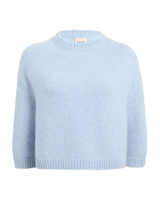 Khaite Blue Sabina Crew-Neck Cropped Sweater