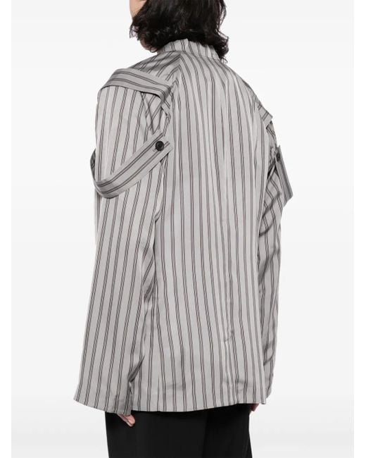 Yohji Yamamoto Gray Epaulette-Detail Pinstripe Blazer for men