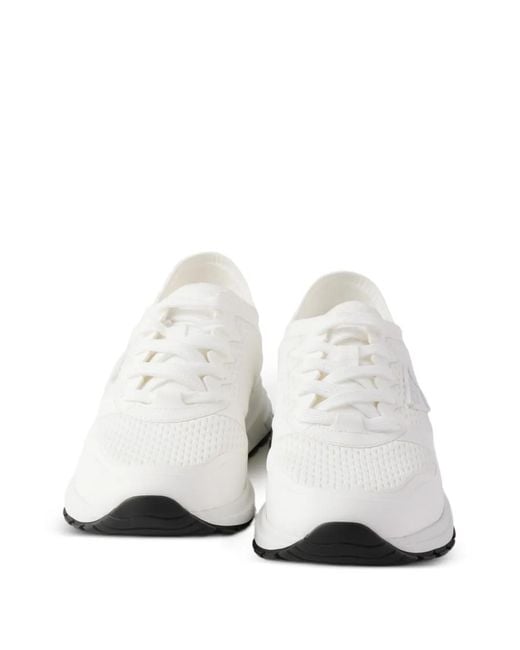 Prada White F0009 Knit Fabric Rubberized Technical Inserts Sneakers